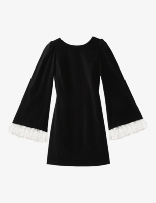 THE KOOPLES: Lace-Trim Velvet-Textured Cotton Mini Dress
