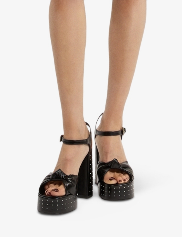 Stud-Embellished Leather Heeled Sandals