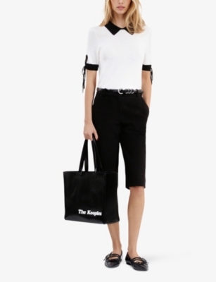 THE KOOPLES WOMENS BLACK-ECRU CONTRAST-COLLAR BOW-TRIM WOOL JUMPER 