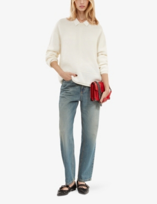 Shop The Kooples Womens Ecru Crewneck Loose-fit Wool-blend Knitted Jumper