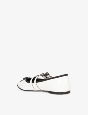 THE KOOPLES WOMENS WHITE BOW-EMBELLISHED BUCKLED LEATHER BALLET FLATS