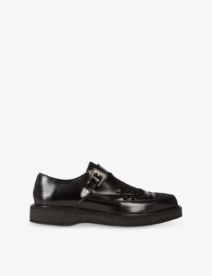 THE KOOPLES WOMENS BLACK CONTRAST-PANEL LEATHER DERBY SHOES