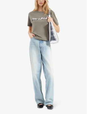 The Kooples Womens  Brand-print Cotton-jersey T-shirt In Olive Kaki