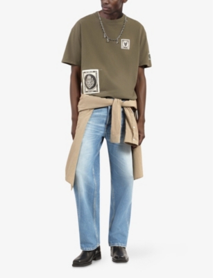 The Kooples Mens  Crewneck Graphic-print Cotton-jersey T-shirt In Dark Brown