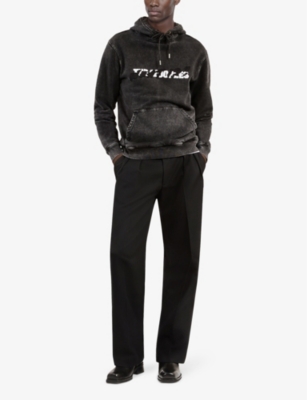 The Kooples Mens Branded-print Cotton-jersey Hoody Black Washed In Black Washed