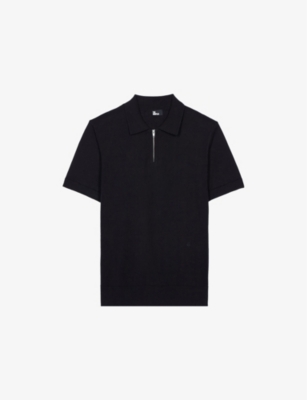 THE KOOPLES: Zip-front short-sleeve knitted cotton and silk polo shirt