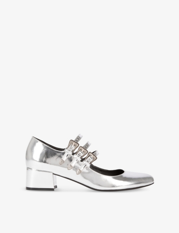 Buckle-Embellished Leather Mary Jane Heels