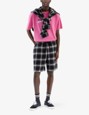 The Kooples Mens Check-print Relaxed-fit Cotton Shorts Black Grey White In Black Grey White