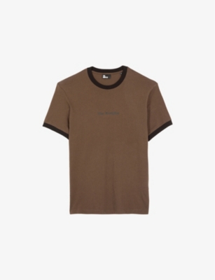 The Kooples Mens Screen-print Contrast-trim Short-sleeve Cotton-jersey T-shirt Dark Brown In Dark Brown