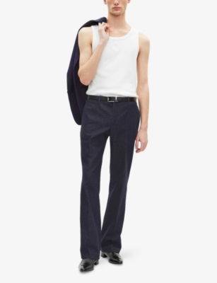 The Kooples Mens  Tailored Straight-leg Denim-look Cotton Trousers In Navy