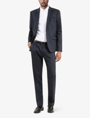 The Kooples Mens Blue Petrol Notched-lapel Single-breasted Wool Blazer In Blue Petrol