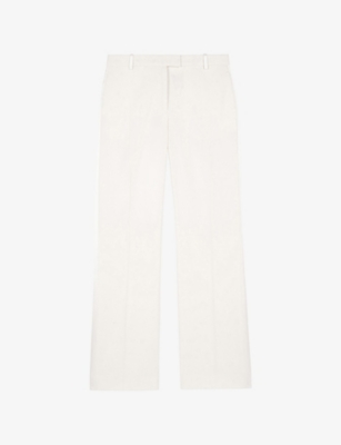 Shop The Kooples Womens  Pressed-creases Straight-leg Mid-rise Woven Trousers In Ecru