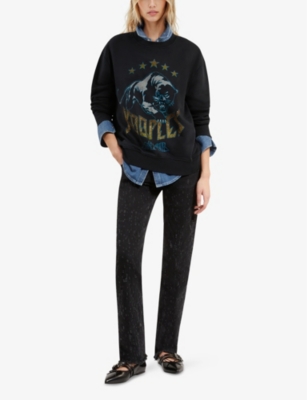 THE KOOPLES WOMENS BLACK WASHED LOGO-PRINT COTTON-JERSEY SWEATSHIRT 
