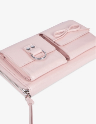 THE KOOPLES WOMENS PINK AMELIA LOGO-ENGRAVED LEATHER WALLET 