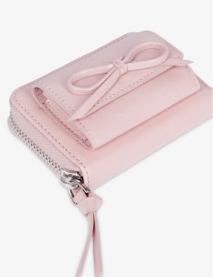 Shop The Kooples Womens Pink Amelia Bow-embroidered Leather Coin Purs