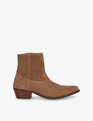 THE KOOPLES: Almond-Toe Western Suede Heeled Ankle Boots