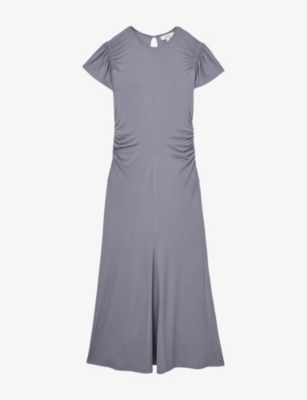 Reiss Womens Grey Helia Round-neck Flutter-sleeve Stretch-jersey Maxi Dress In Gray