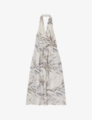 REISS: Carla Palm-Print Linen Midi Dress