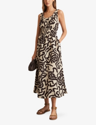 REISS: Akari Abstract-Print Linen-Blend Midi Dress