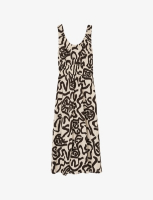 REISS: Akari Abstract-Print Linen-Blend Midi Dress