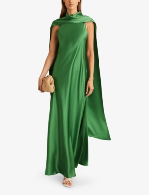 Reiss Womens  Fae Cape-back Satin Maxi Dress In Green