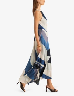 Reiss Womens Blue Imogen Abstract-print Woven Maxi Dress