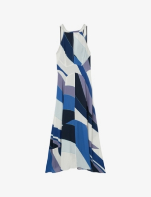 Reiss Womens Blue Imogen Abstract-print Woven Maxi Dress