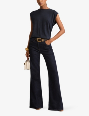 Reiss Womens Navy Mara Cap-sleeved Linen T-shirt Xs In Black