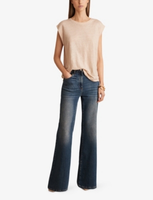 Shop Reiss Womens Peach Mara Cap-sleeved Linen T-shirt