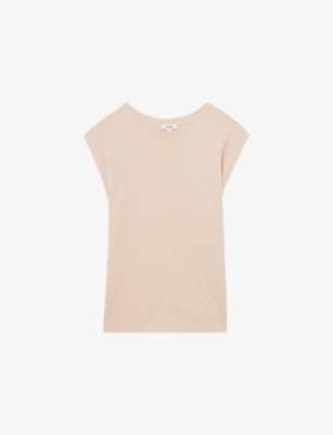 Shop Reiss Womens Peach Mara Cap-sleeved Linen T-shirt