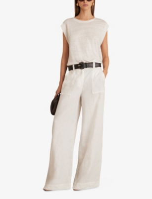 Reiss Womens White Jade Cap-sleeve Cotton T-shirt