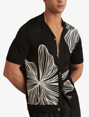REISS: Laurent Floral-Embroidered Stretch-Knit Shirt