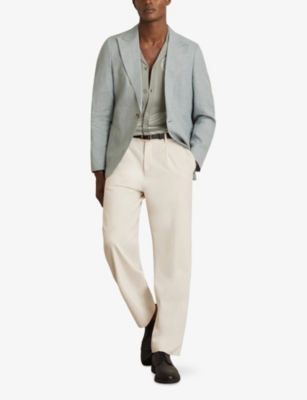 Reiss Mens Laurent Floral-embroidered Stretch-knit Shirt Soft Sage