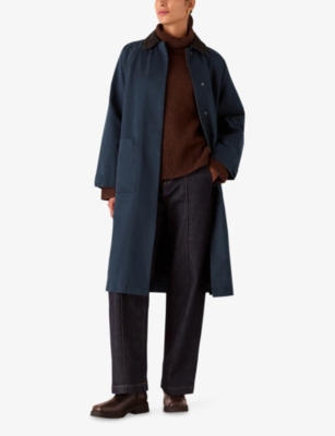 WHISTLES: Gabriella Contrast-Collar Relaxed-Fit Waxed Overcoat