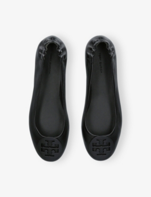 Tory Burch Logo-plaque Leather Ballerina Pumps In Black
