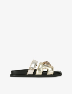Kurt Geiger Leather Eagle Cut Out Sandal In Metallic