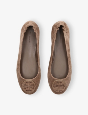 Shop Tory Burch Womens Minnie Travel Suede Ballet Flats Taupe Eur 37 / 4 Uk