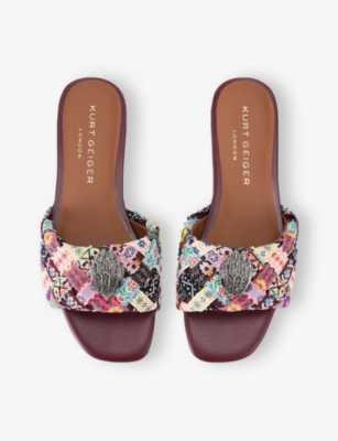 Kurt Geiger Kensington Woven-strap Flat Sandals In Burgundy