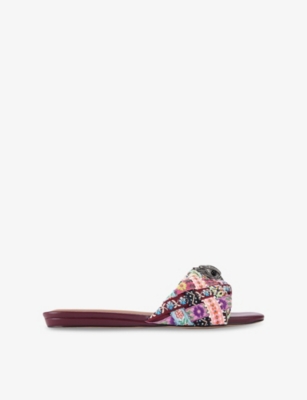 Kurt Geiger Kensington Woven-strap Flat Sandals In Burgundy