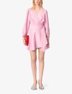 MAJE: V-Neck T-Waist Linen-Blend Mini Dress
