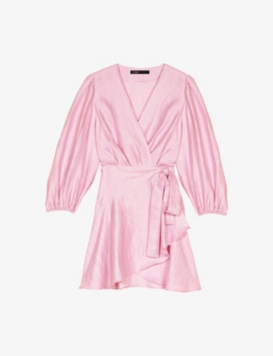 MAJE: V-Neck T-Waist Linen-Blend Mini Dress