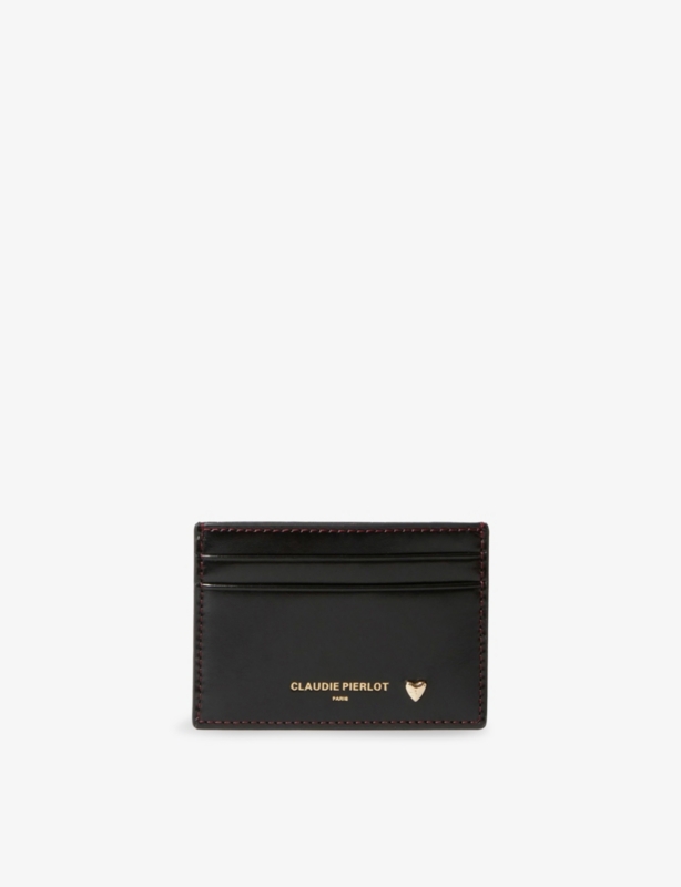 Heart-Embellished Branded Leather Card Holder