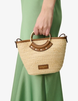 CLAUDIE PIERLOT: Small Ring-Handle Woven Basket Bag