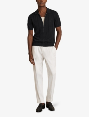 Reiss Mens Tay Pointelle-knit Modal And Cotton-blend Shirt Navy Xxl In Black
