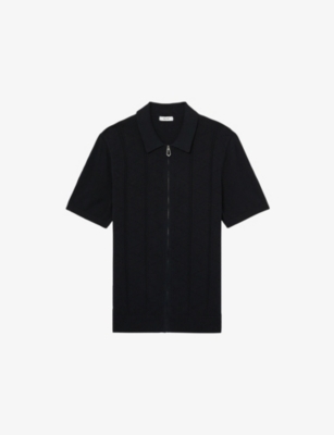 Reiss Mens Tay Pointelle-knit Modal And Cotton-blend Shirt Navy Xxl In Black