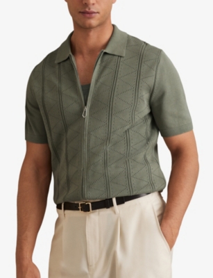 Reiss Mens Tay Pointelle-knit Modal And Cotton-blend Shirt Sage In Gray