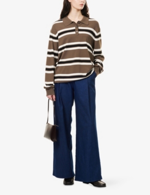 Shop The Garment Womens Print Madison Striped Knitted Polo Shirt