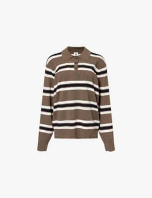 Shop The Garment Womens Print Madison Striped Knitted Polo Shirt