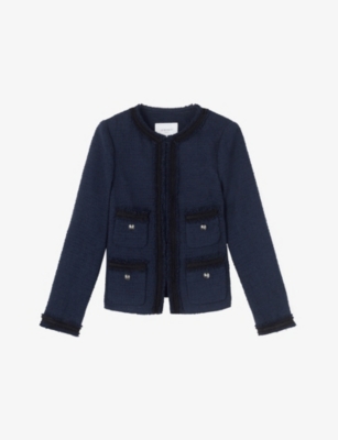 Lk Bennett Charlee Tweed Jacket In Blu-navy