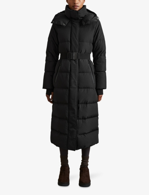 Padded belted-waist recycled-polyester coat
